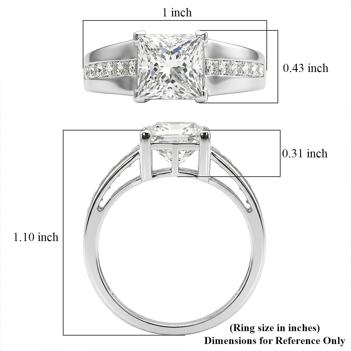 D'Joy Princess Cut Moissanite 3.50 ctw Men's Ring in Rhodium Over Sterling Silver (Size 10.0)