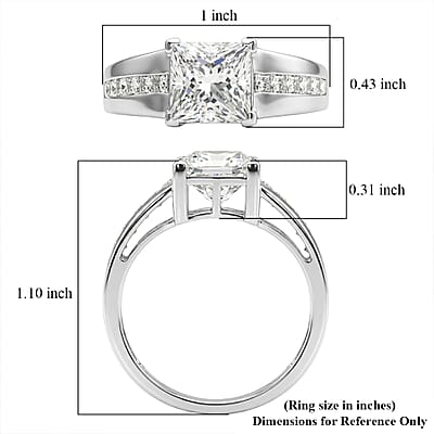 D'Joy Princess Cut Moissanite 3.50 ctw Men's Ring in Rhodium Over Sterling Silver (Size 10.0)