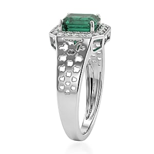 D'Joy AAA Kagem Zambian Emerald and Moissanite 2.00 ctw Men's Ring in Rhodium Over Sterling Silver (Size 10.0)