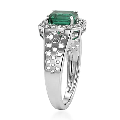 D'Joy AAA Kagem Zambian Emerald and Moissanite 2.00 ctw Men's Ring in Rhodium Over Sterling Silver (Size 10.0)