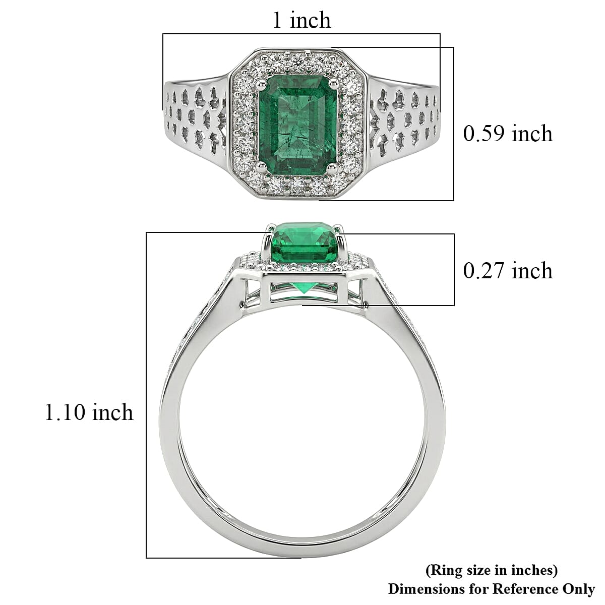 D'Joy AAA Kagem Zambian Emerald, Moissanite Men's Ring in Rhodium Over Sterling Silver (Size 10.0) 2.00 ctw image number 5