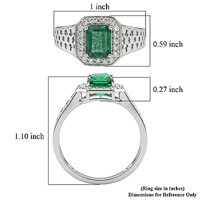 D'Joy AAA Kagem Zambian Emerald and Moissanite 2.00 ctw Men's Ring in Rhodium Over Sterling Silver (Size 10.0)