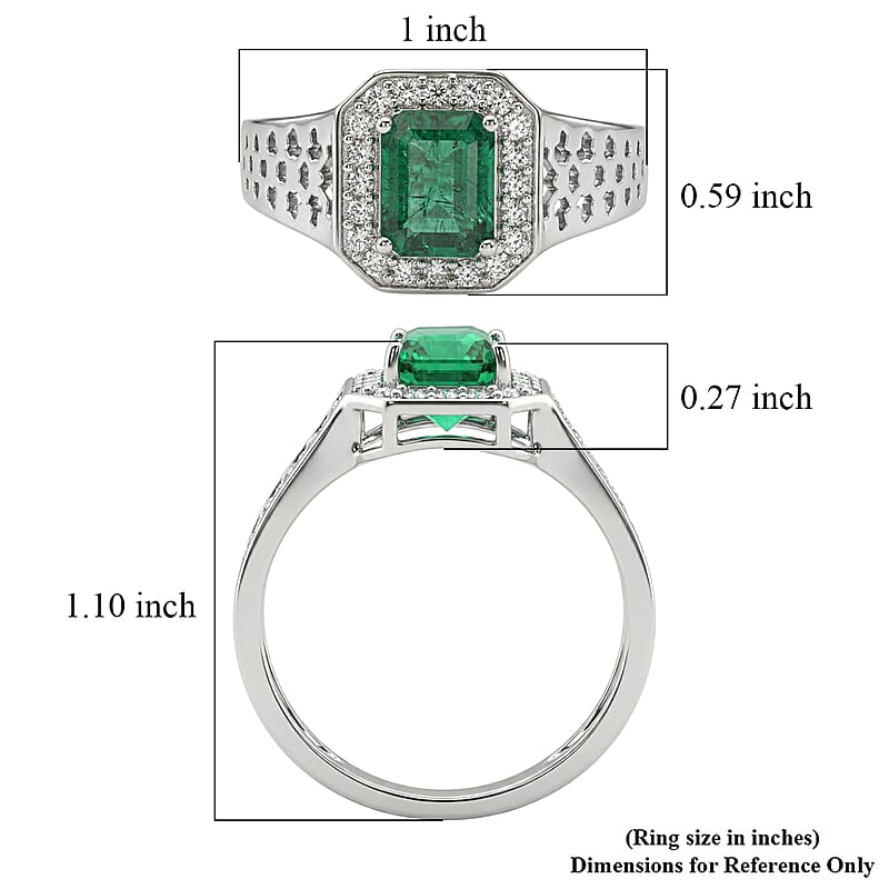 D'Joy AAA Kagem Zambian Emerald and Moissanite 2.00 ctw Men's Ring in Rhodium Over Sterling Silver (Size 11.0)