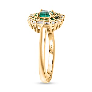 D'Joy AAA Kagem Zambian Emerald and Moissanite 1.20 ctw Royal Blossom Ring in 18K Vermeil Yellow Gold Over Sterling Silver (Size 11.0)