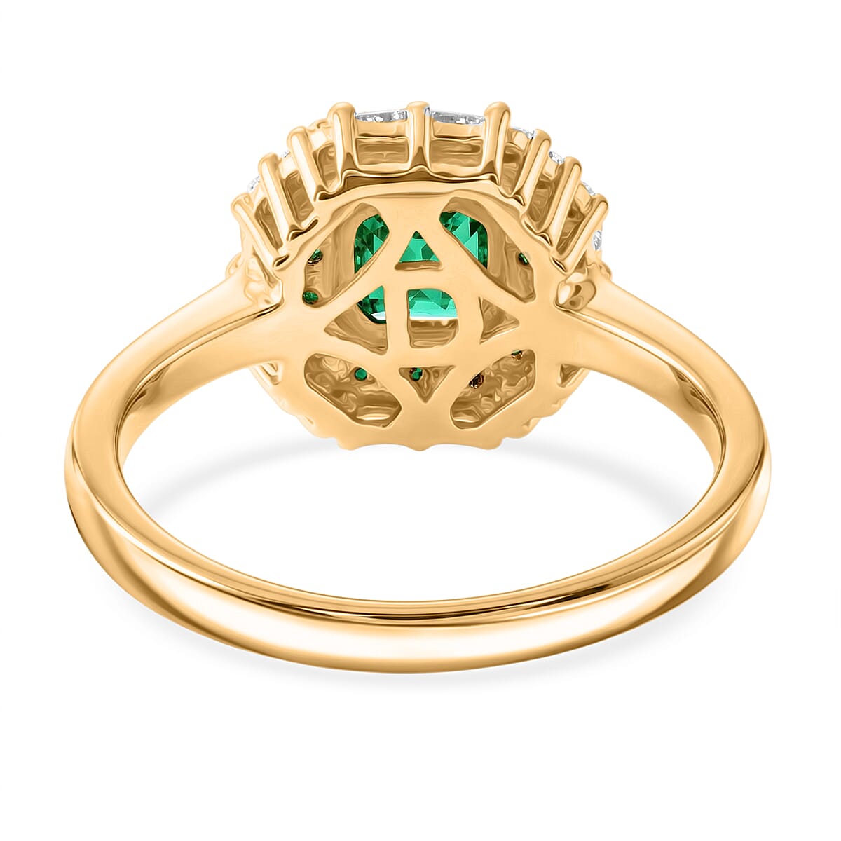 D'Joy AAA Kagem Zambian Emerald and Moissanite 1.20 ctw Royal Blossom Ring in 18K Vermeil Yellow Gold Over Sterling Silver (Size 11.0) image number 4