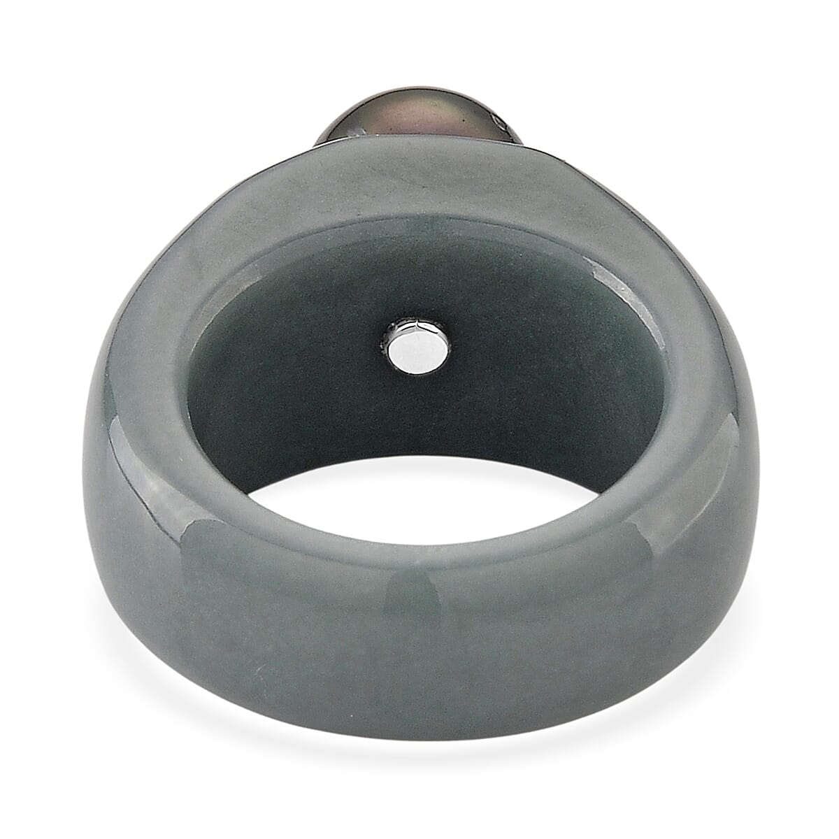 D'Joy Tahitian Pearl, Moissanite and Natural Olmec Jadeite 48.80 ctw Ring in Rhodium Over Sterling Silver (Size 10.0)