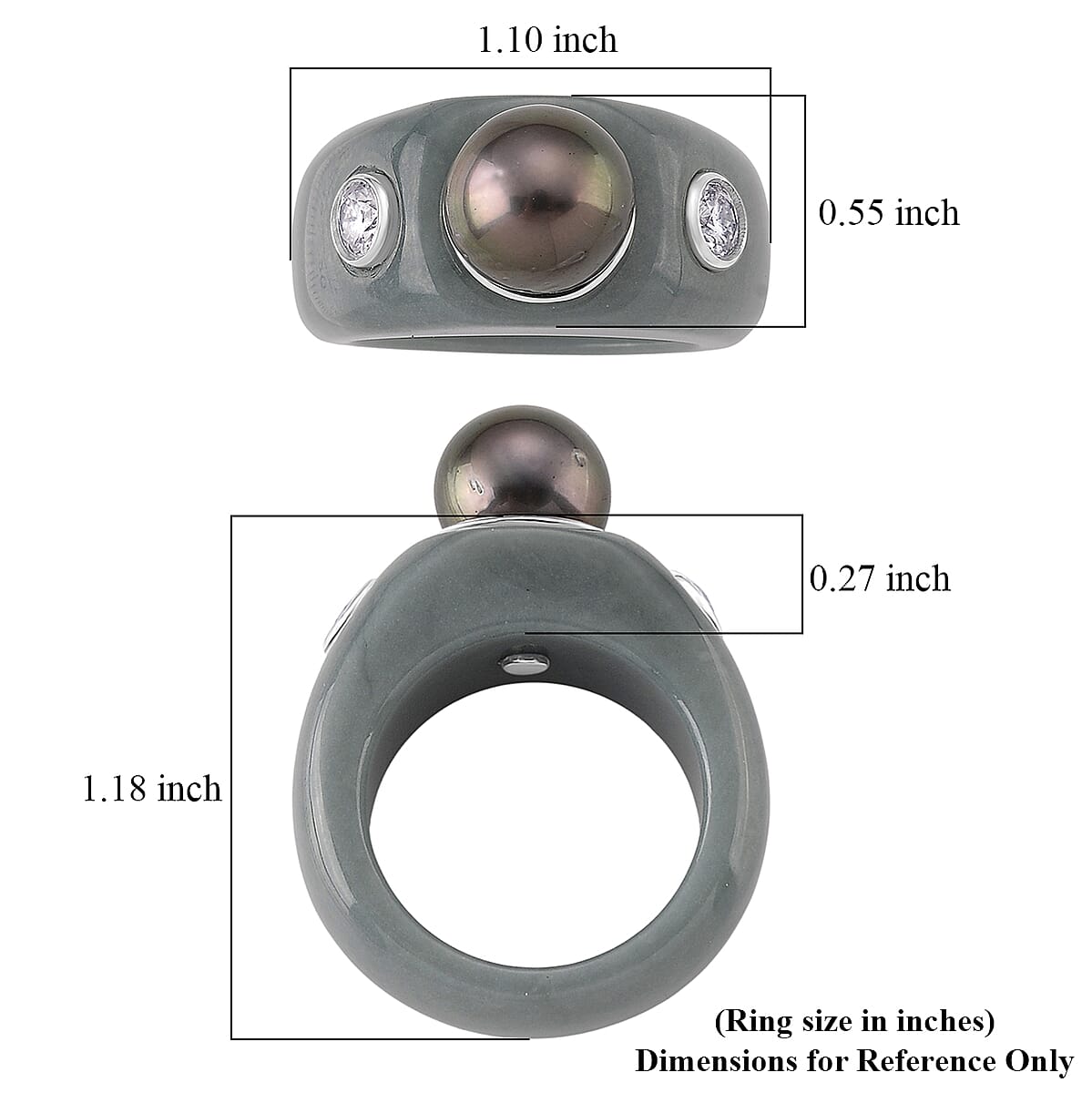D'Joy Tahitian Pearl, Moissanite and Natural Olmec Jadeite 48.80 ctw Ring in Rhodium Over Sterling Silver (Size 10.0) image number 5