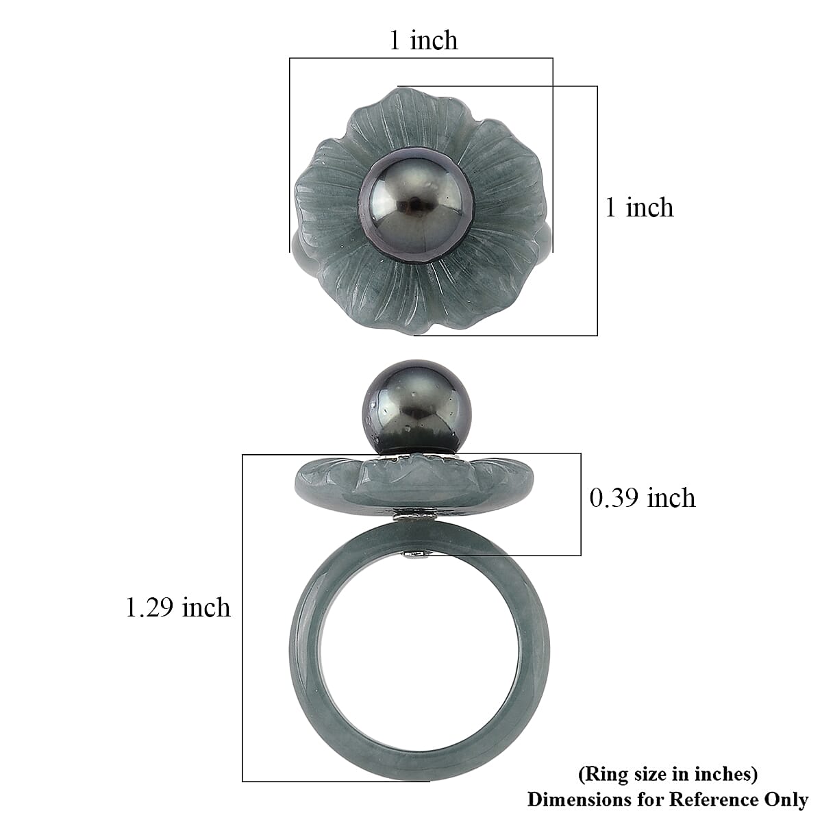 D'Joy Tahitian Pearl and Natural Olmec Jadeite 35.10 ctw Blooming Flower Ring in Rhodium Over Sterling Silver (Size 6.0) image number 5