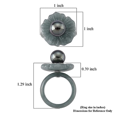 D'Joy Tahitian Pearl and Natural Olmec Jadeite 35.10 ctw Blooming Flower Ring in Rhodium Over Sterling Silver (Size 6.0)