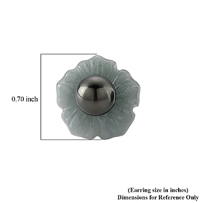 D'Joy Tahitian Pearl and Natural Olmec Jadeite 27.15 ctw Blooming Flower Earrings in Rhodium Over Sterling Silver