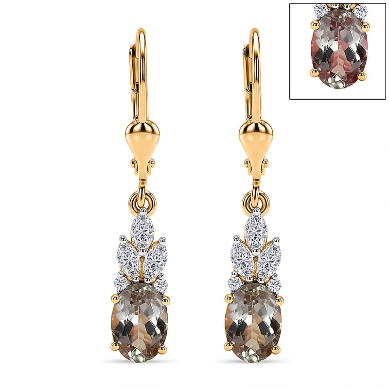 Certified & Appraised D'Joy Premium Turkizite,  Moissanite 2.40 ctw Earrings in 18K Vermeil Yellow Gold Over Sterling Silver