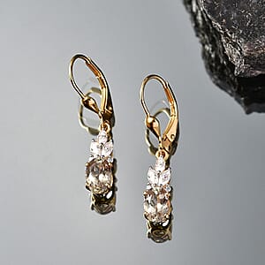 Certified & Appraised D'Joy Premium Turkizite,  Moissanite 2.40 ctw Earrings in 18K Vermeil Yellow Gold Over Sterling Silver