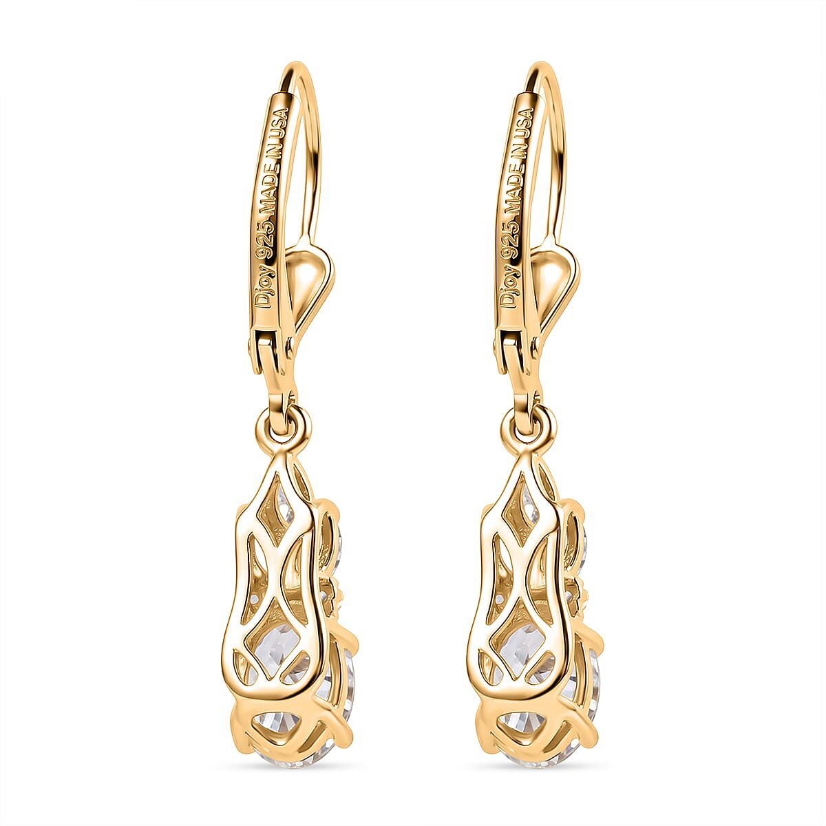 Certified & Appraised D'Joy Premium Turkizite,  Moissanite 2.40 ctw Earrings in 18K Vermeil Yellow Gold Over Sterling Silver image number 4