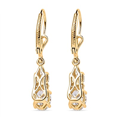 Certified & Appraised D'Joy Premium Turkizite,  Moissanite 2.40 ctw Earrings in 18K Vermeil Yellow Gold Over Sterling Silver