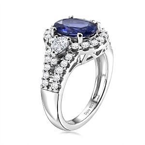 Certified & Appraised  D'Joy Premium Catalina Iolite and Moissanite 2.35 ctw Ring in Rhodium Over Sterling Silver (Size  10.0)