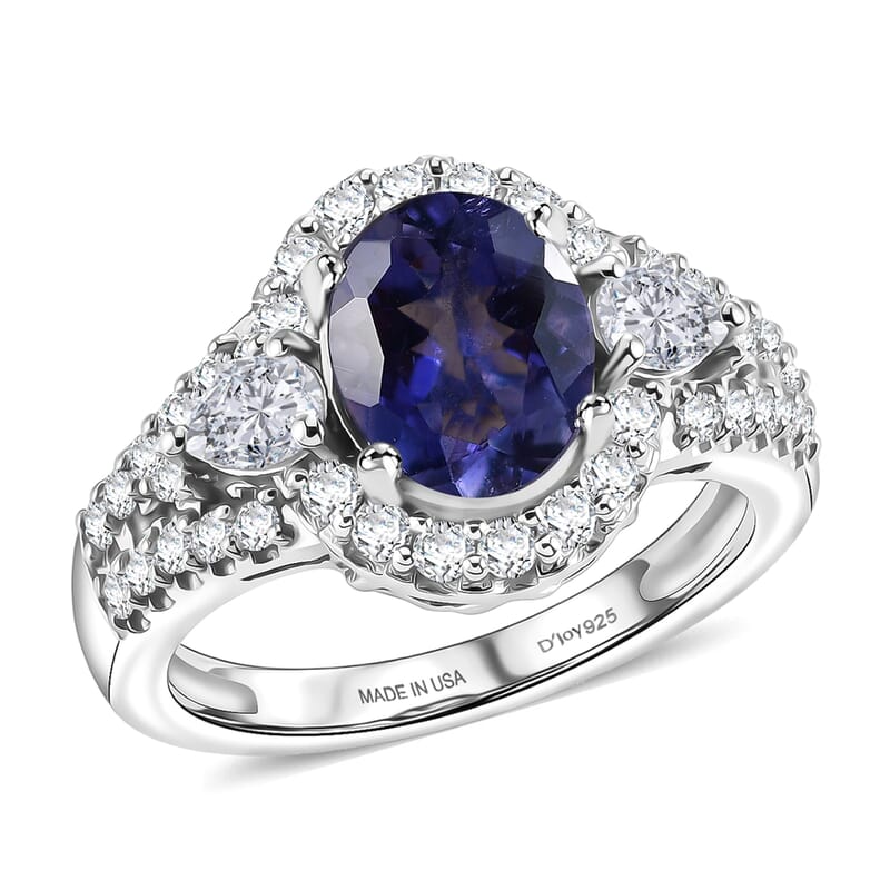 D'Joy Premium Catalina Iolite and Moissanite 2.35 ctw Ring in Rhodium Over Sterling Silver (Size 6.0)