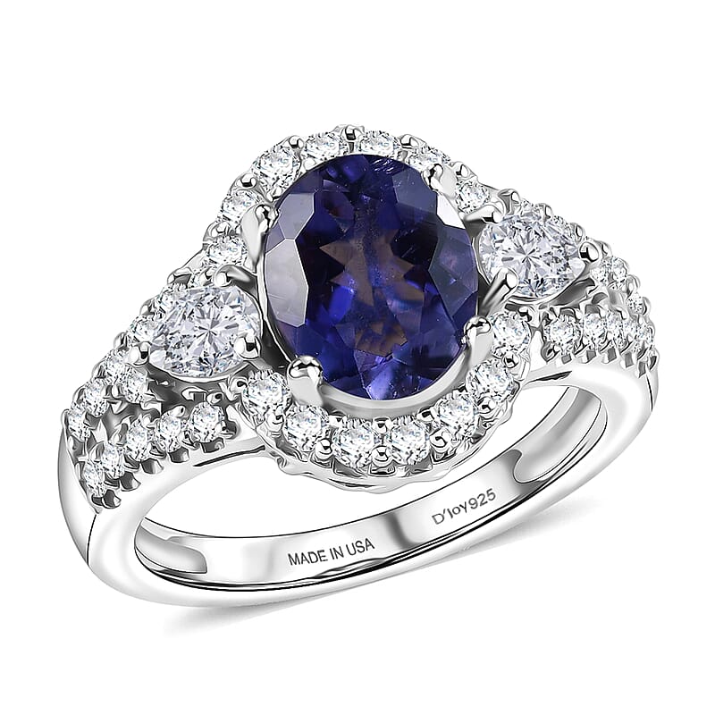 Certified & Appraised  D'Joy Premium Catalina Iolite and Moissanite 2.35 ctw Ring in Rhodium Over Sterling Silver (Size  6.0)