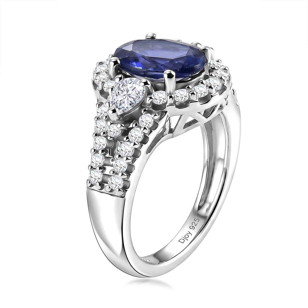 Certified & Appraised  D'Joy Premium Catalina Iolite and Moissanite 2.35 ctw Ring in Rhodium Over Sterling Silver (Size  6.0)