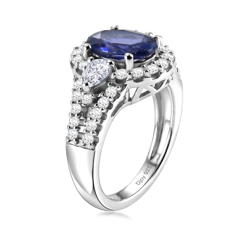 D'Joy Premium Catalina Iolite and Moissanite 2.35 ctw Ring in Rhodium Over Sterling Silver (Size 6.0)