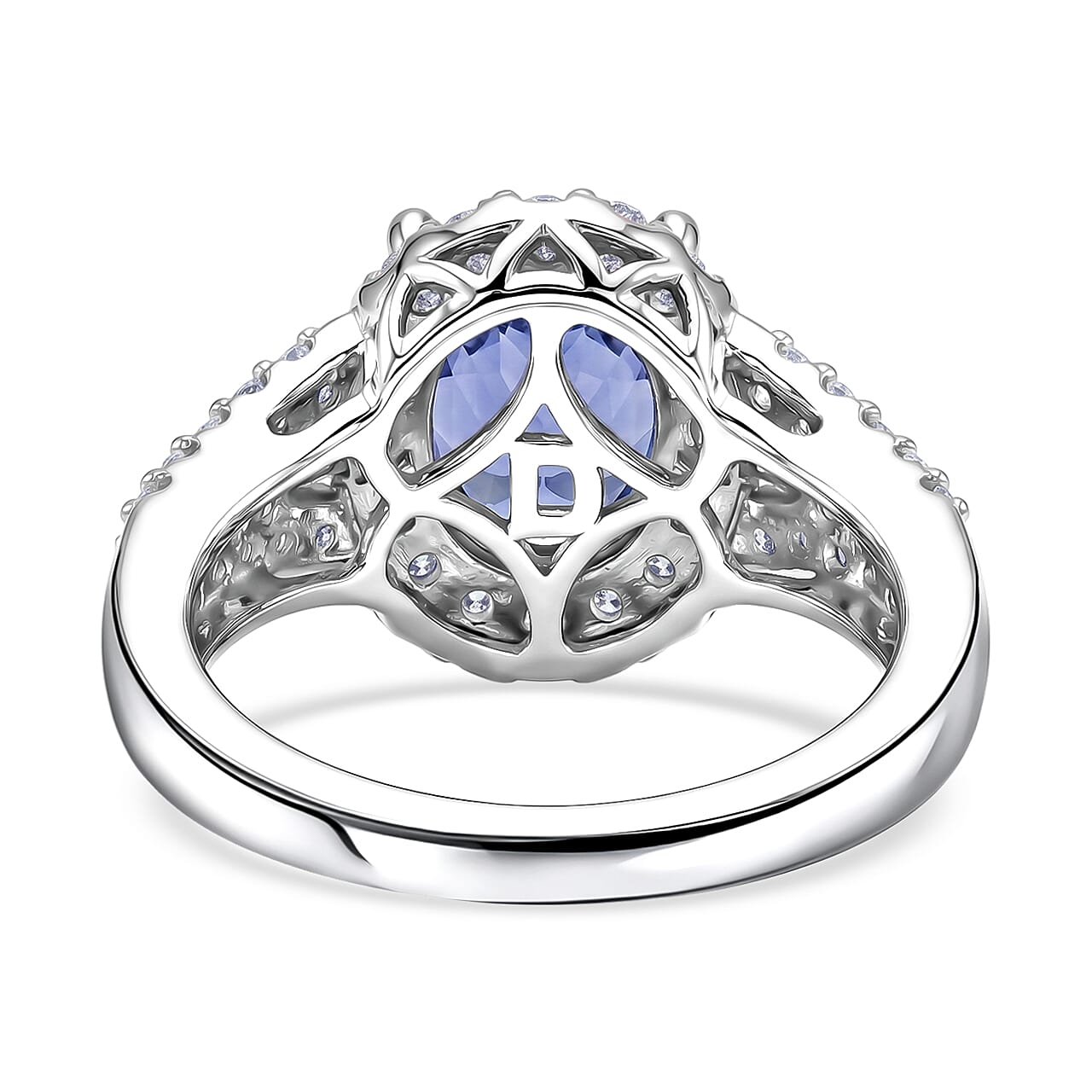 Certified & Appraised  D'Joy Premium Catalina Iolite and Moissanite 2.35 ctw Ring in Rhodium Over Sterling Silver (Size  6.0)