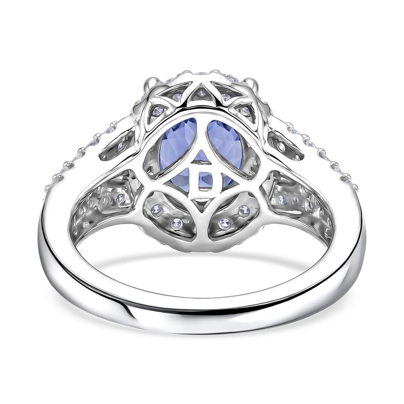D'Joy Premium Catalina Iolite and Moissanite 2.35 ctw Ring in Rhodium Over Sterling Silver (Size 6.0)