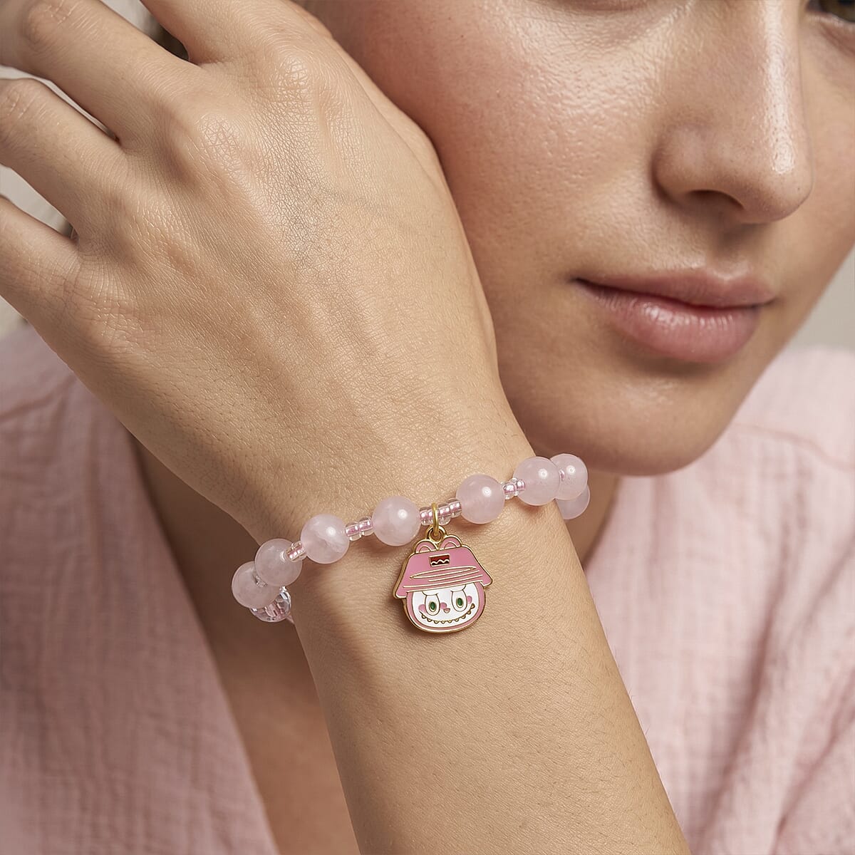 Rose Quartz and White Crystal Quartz 60.00 ctw Bracelet in Goldtone (6-6.5In) image number 2