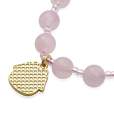 Rose Quartz and White Crystal Quartz 60.00 ctw Bracelet in Goldtone (6-6.5In)