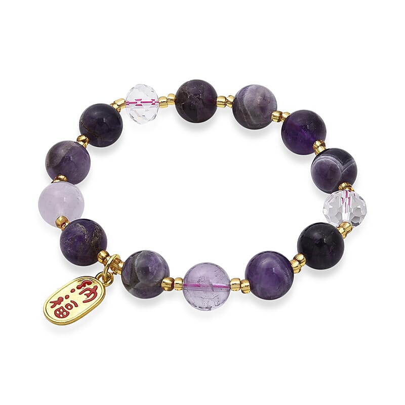 African Amethyst and White Crystal Quartz 100.00 ctw Bracelet in Goldtone (6.5-7In)
