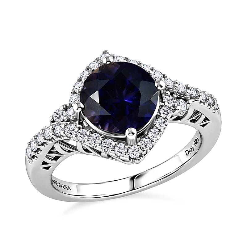 D'Joy Premium Catalina Iolite and Moissanite 1.85 ctw Ring in Rhodium Over Sterling Silver (Size 6.0)