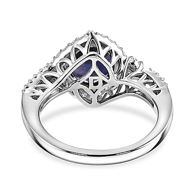 D'Joy Premium Catalina Iolite and Moissanite 1.85 ctw Ring in Rhodium Over Sterling Silver (Size 6.0)