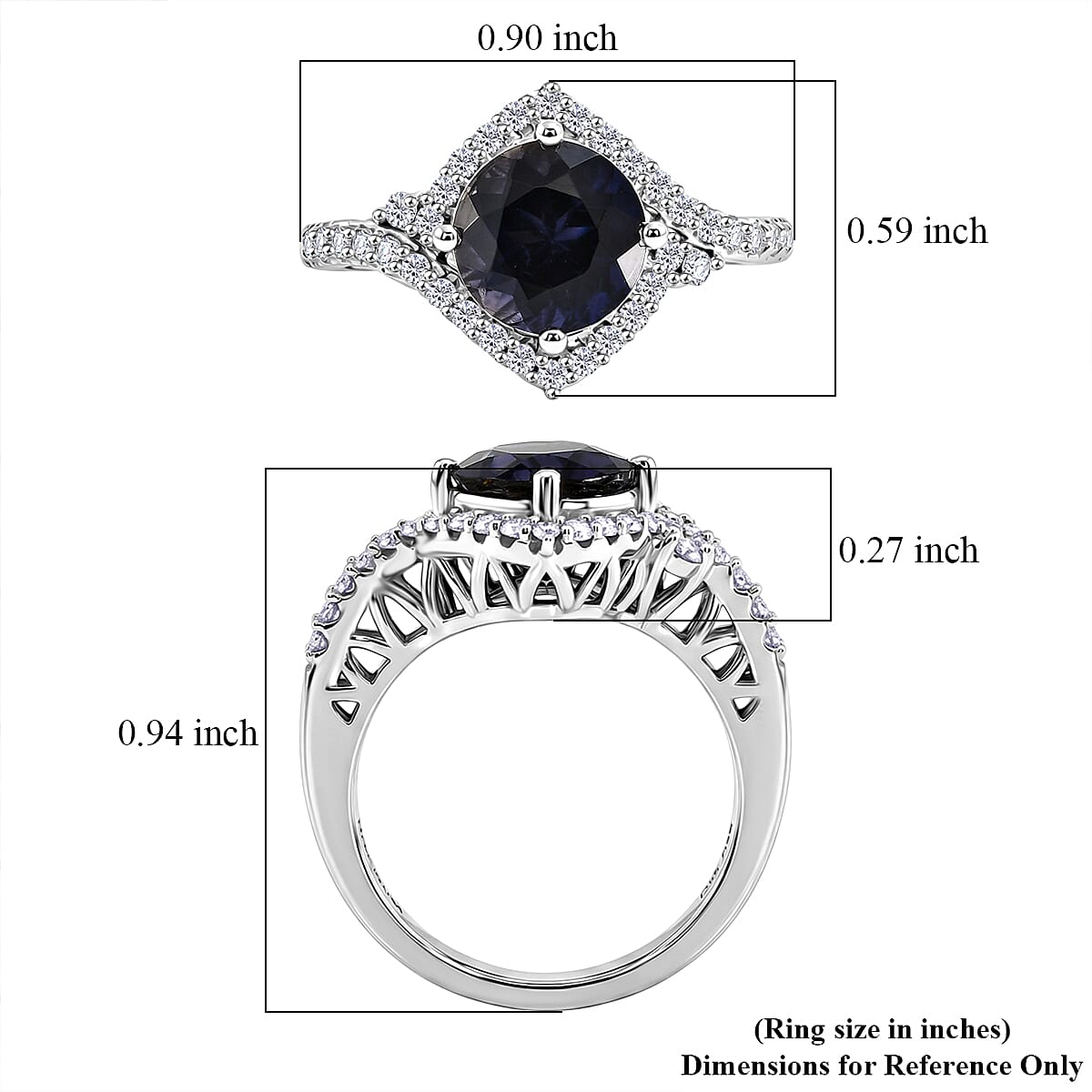 D'Joy Premium Catalina Iolite and Moissanite 1.85 ctw Ring in Rhodium Over Sterling Silver (Size 6.0)