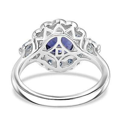 D'Joy Premium Catalina Iolite and Moissanite 1.60 ctw Ring in Rhodium Over Sterling Silver (Size  6.0)