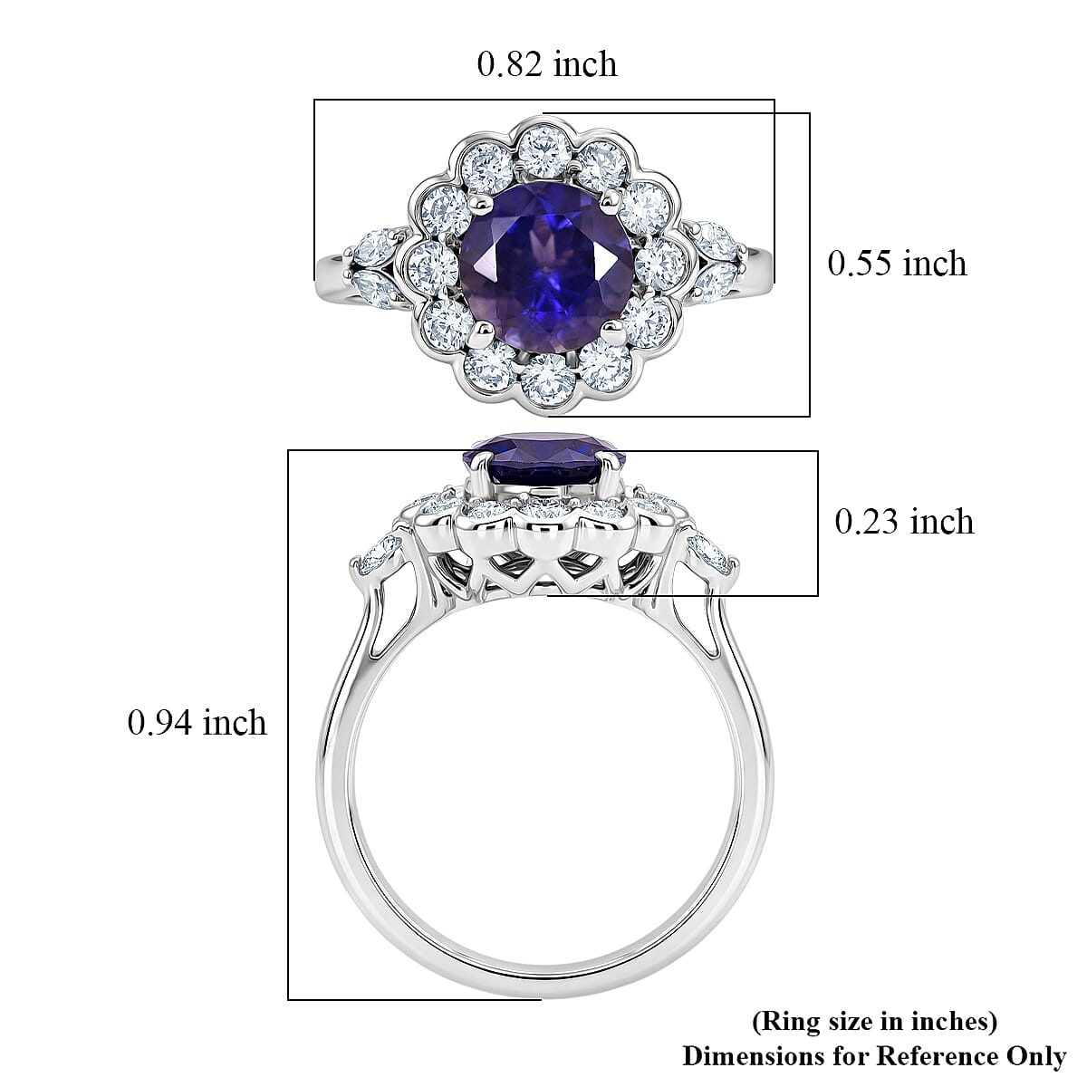 D'Joy Premium Catalina Iolite and Moissanite 1.60 ctw Ring in Rhodium Over Sterling Silver (Size  6.0)