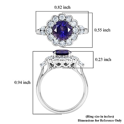D'Joy Premium Catalina Iolite and Moissanite 1.60 ctw Ring in Rhodium Over Sterling Silver (Size  6.0)