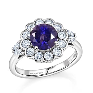 D'Joy Premium Catalina Iolite and Moissanite 1.60 ctw Ring in Rhodium Over Sterling Silver (Size  9.0)