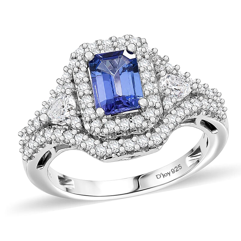 Certified & Appraised D'Joy Premium Tanzanite and Moissanite 2.00 ctw Ring in Rhodium Over Sterling Silver (Size 6.0)