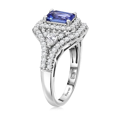 Certified & Appraised D'Joy Premium Tanzanite and Moissanite 2.00 ctw Ring in Rhodium Over Sterling Silver (Size 6.0)