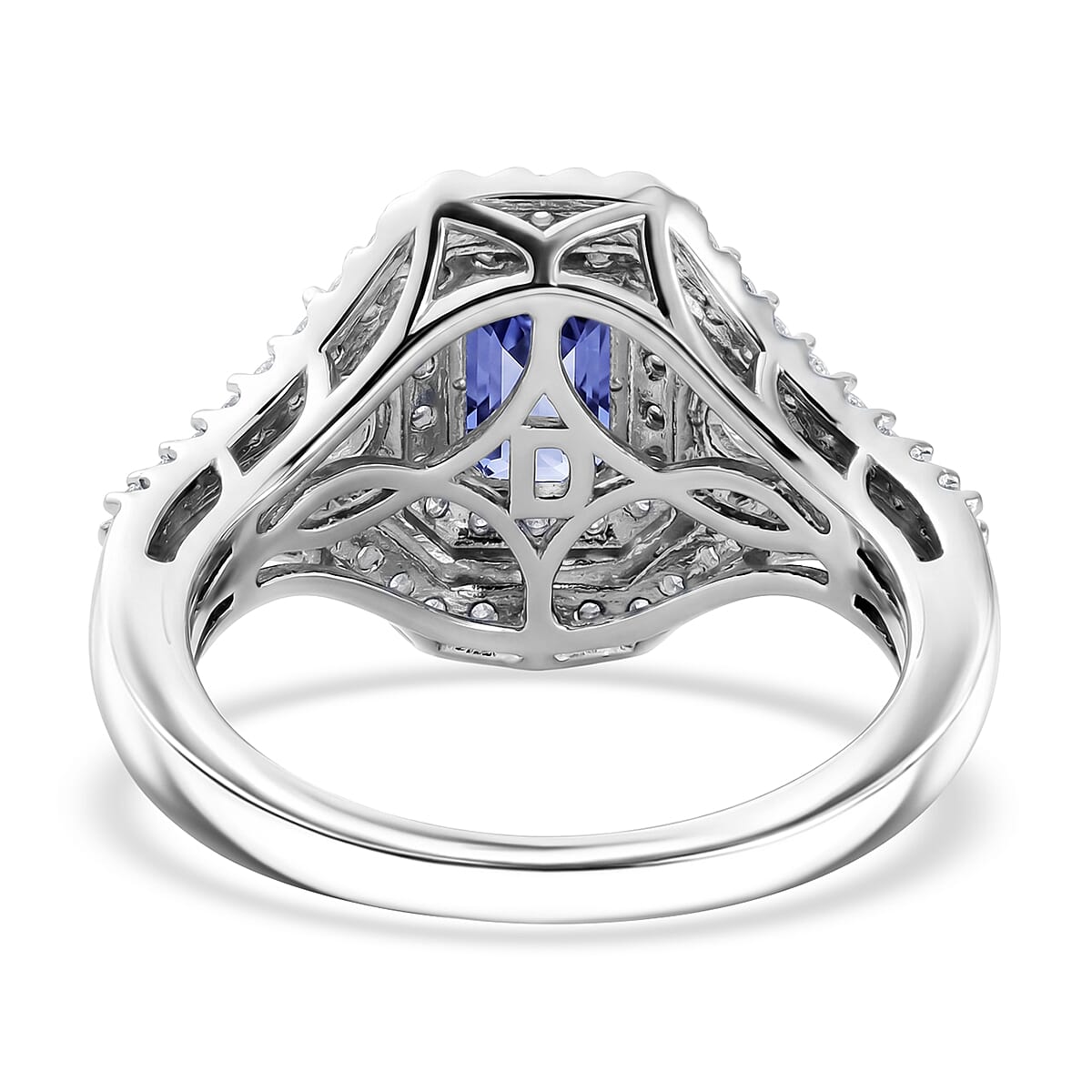 Certified & Appraised D'Joy Premium Tanzanite and Moissanite 2.00 ctw Ring in Rhodium Over Sterling Silver (Size 6.0)