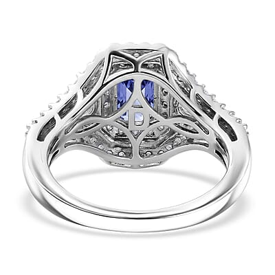 Certified & Appraised D'Joy Premium Tanzanite and Moissanite 2.00 ctw Ring in Rhodium Over Sterling Silver (Size 6.0)