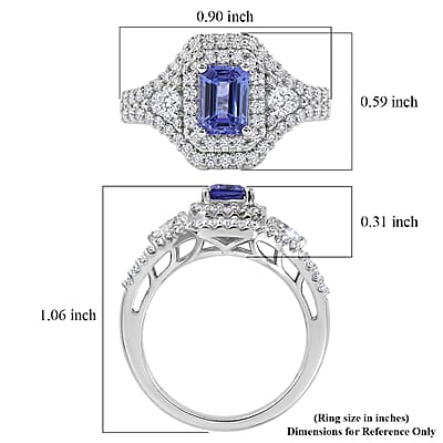 Certified & Appraised D'Joy Premium Tanzanite and Moissanite 2.00 ctw Ring in Rhodium Over Sterling Silver (Size 6.0)