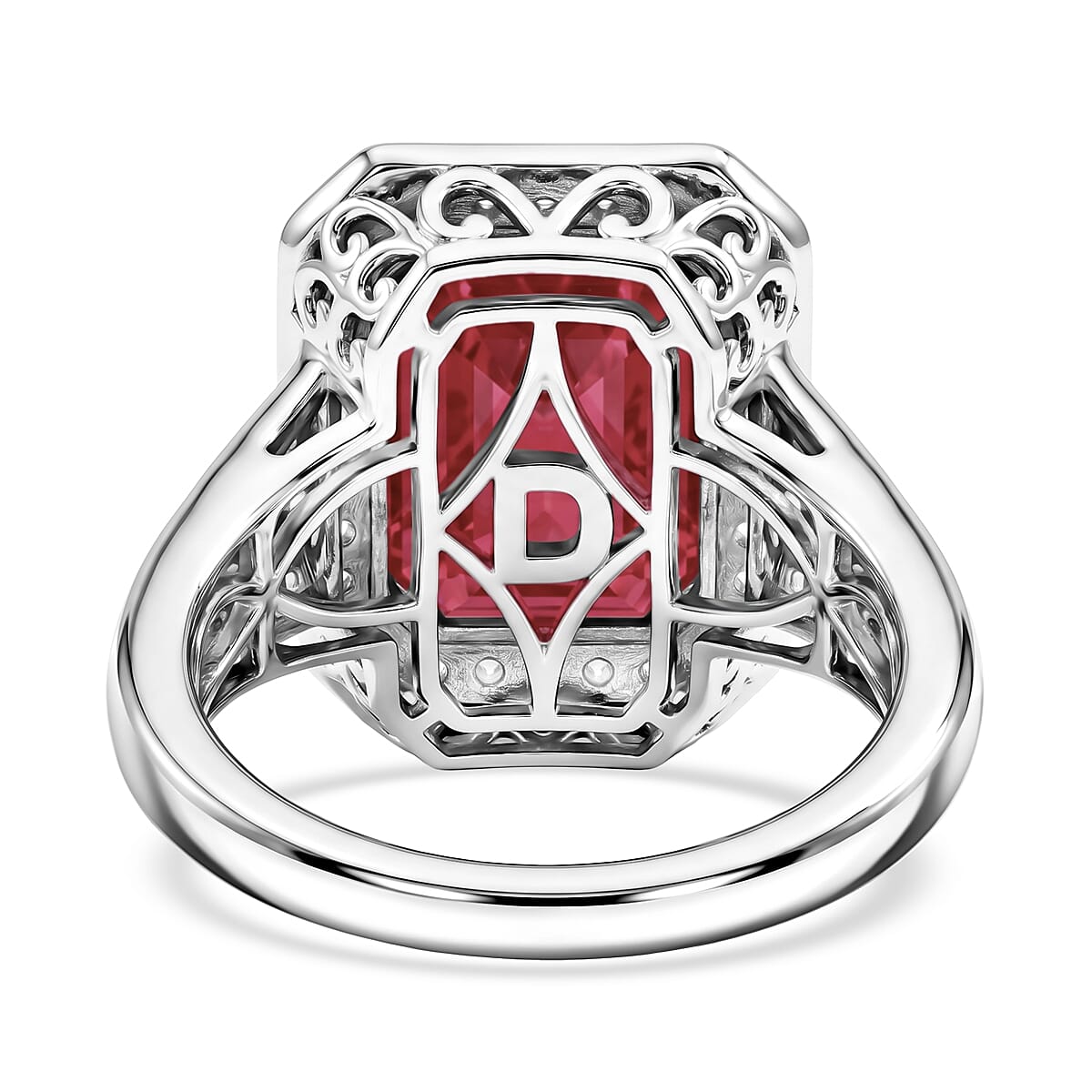 D'Joy Premium Niassa Ruby (FF) and Moissanite 12.20 ctw Royal Frame Ring in Rhodium Over Sterling Silver (Size 10.0) image number 4