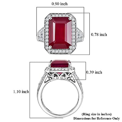 D'Joy Premium Niassa Ruby (FF) and Moissanite 12.20 ctw Royal Frame Ring in Rhodium Over Sterling Silver (Size 6.0)