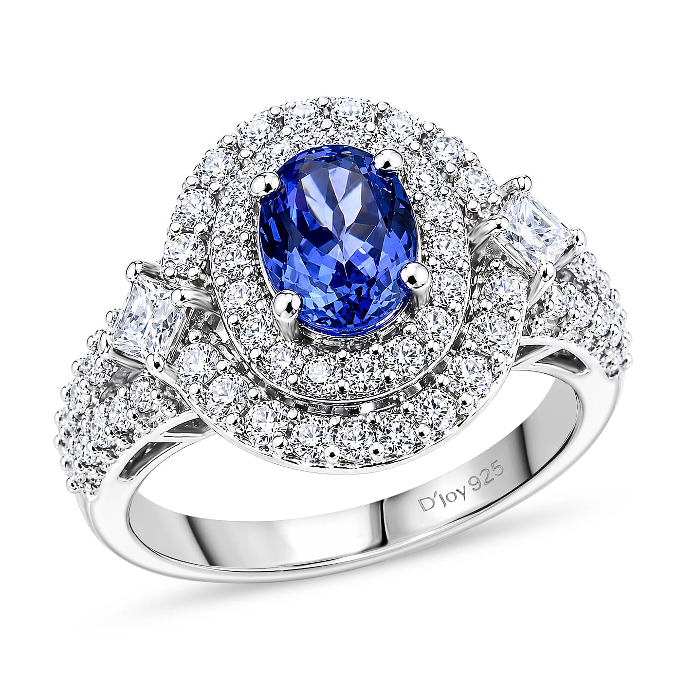 Certified & Appraised D'Joy Premium Tanzanite, Moissanite Ring in Rhodium Over Sterling Silver (Size 10.0) 2.85 ctw