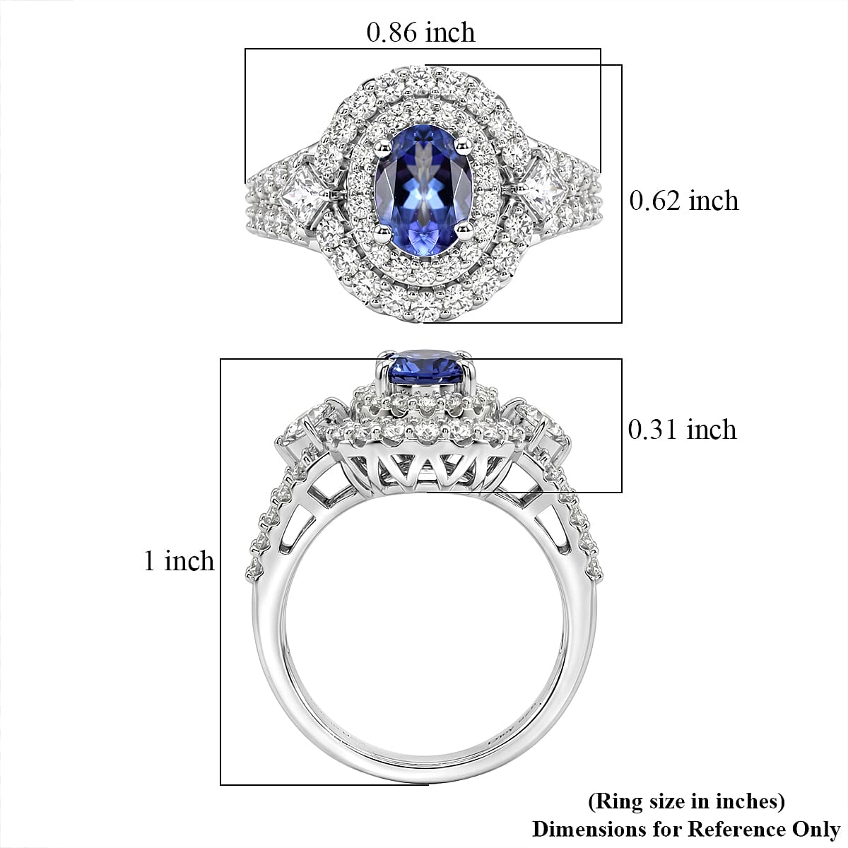 Certified & Appraised D'Joy Premium Tanzanite, Moissanite Ring in Rhodium Over Sterling Silver (Size 10.0) 2.85 ctw image number 5