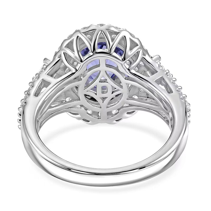 Certified & Appraised D'Joy Premium Tanzanite and Moissanite 2.85 ctw Ring in Rhodium Over Sterling Silver (Size 10.0)