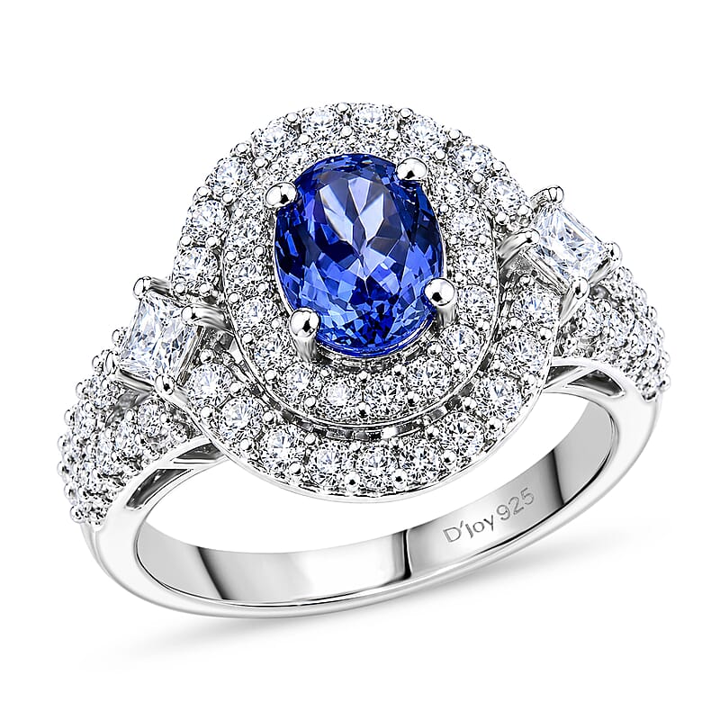 Certified & Appraised D'Joy Premium Tanzanite and Moissanite 2.85 ctw Ring in Rhodium Over Sterling Silver (Size 6.0)