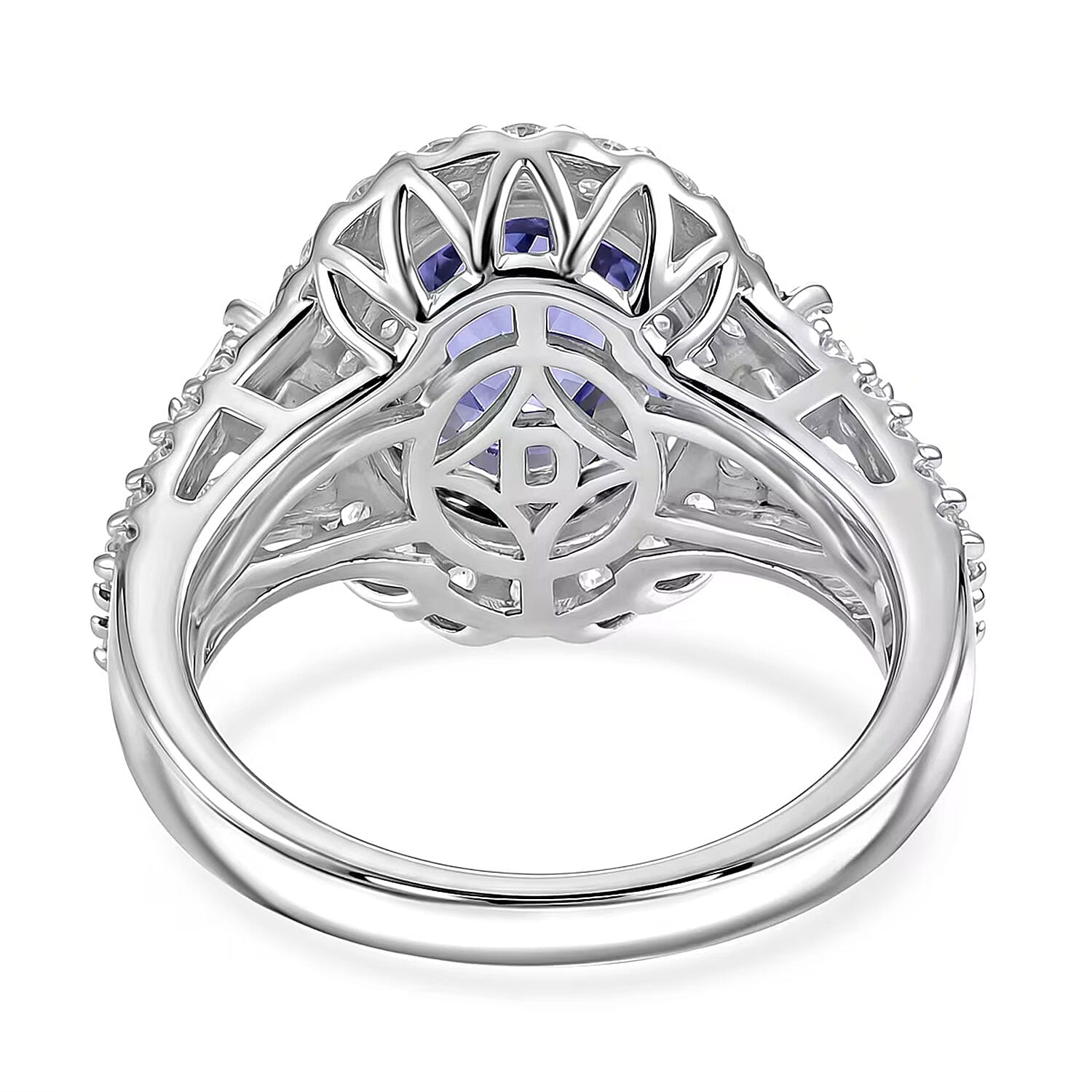 Certified & Appraised D'Joy Premium Tanzanite and Moissanite 2.85 ctw Ring in Rhodium Over Sterling Silver (Size 6.0)