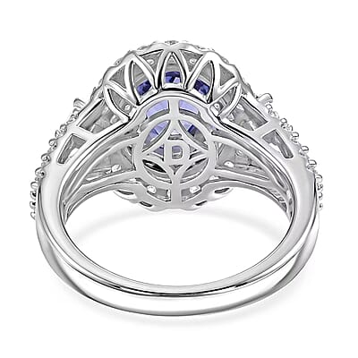 Certified & Appraised D'Joy Premium Tanzanite and Moissanite 2.85 ctw Ring in Rhodium Over Sterling Silver (Size 6.0)