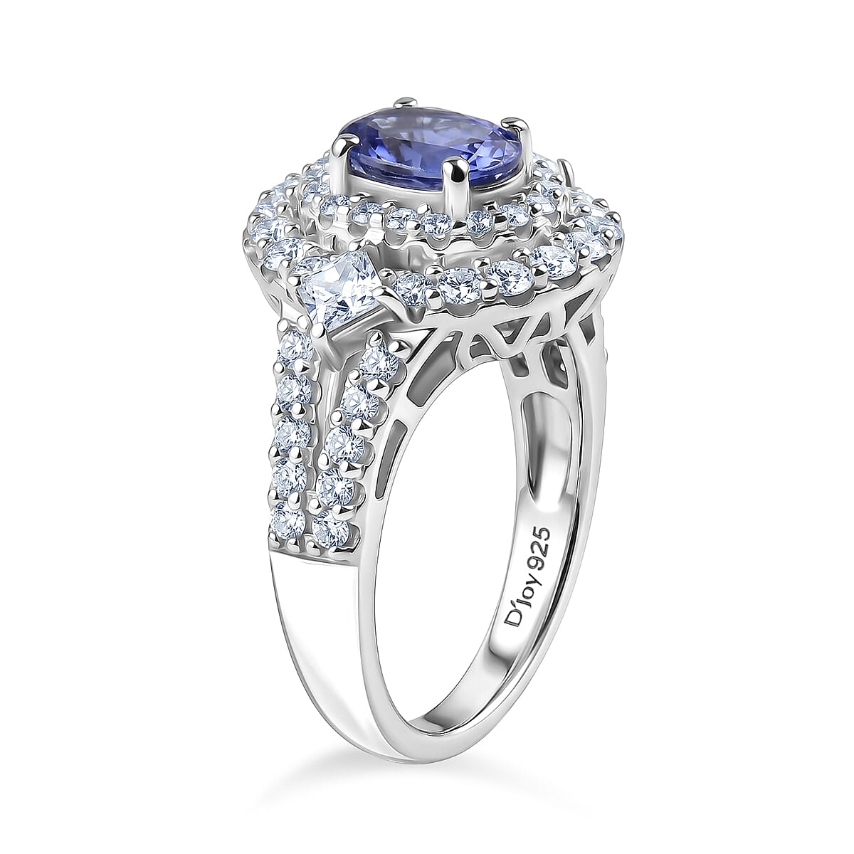 Certified & Appraised D'Joy Premium Tanzanite and Moissanite 2.85 ctw Ring in Rhodium Over Sterling Silver (Size 7.0) image number 3