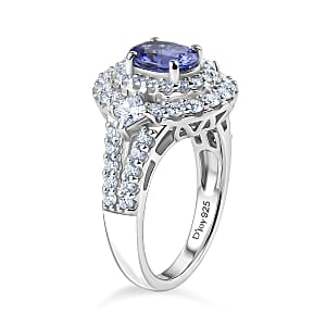 Certified & Appraised D'Joy Premium Tanzanite and Moissanite 2.85 ctw Ring in Rhodium Over Sterling Silver (Size 9.0)